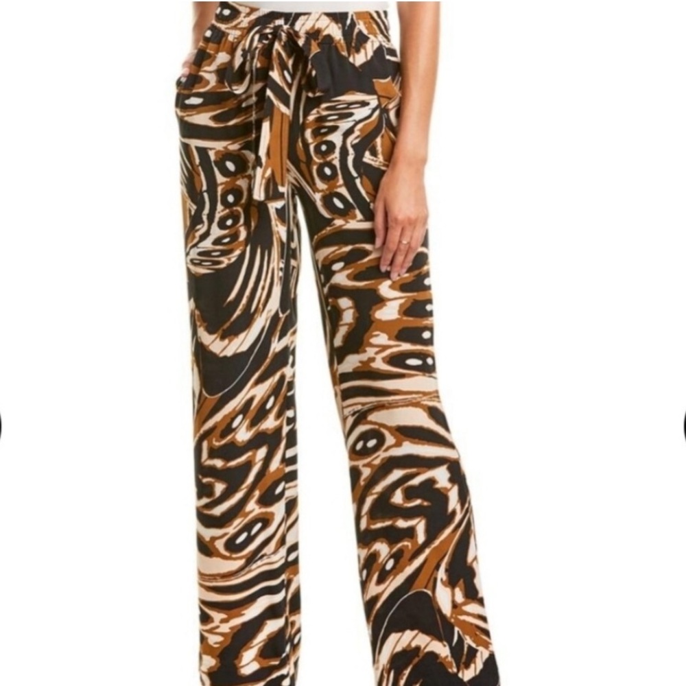 DVF Diane Von Furstenberg Denise Silk Pants XS Pull On Drawstring Abstract Print